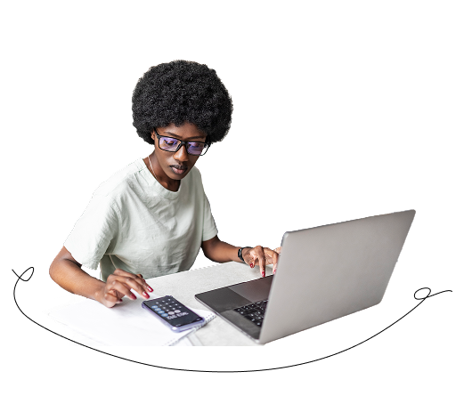 Woman using a laptop and calculator to consider mortgage rates